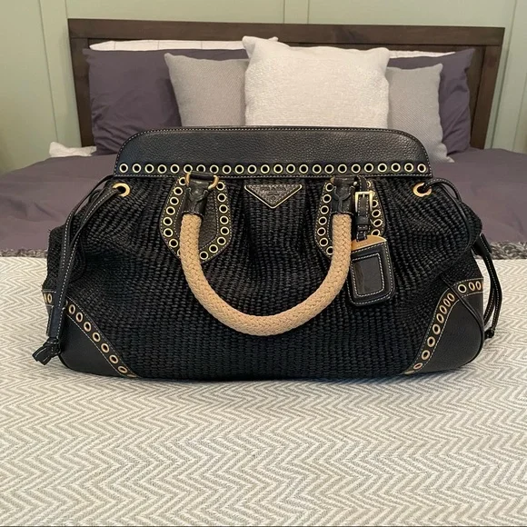 Prada Leather Trimmed Raffia frame bag - Picture 1 of 8